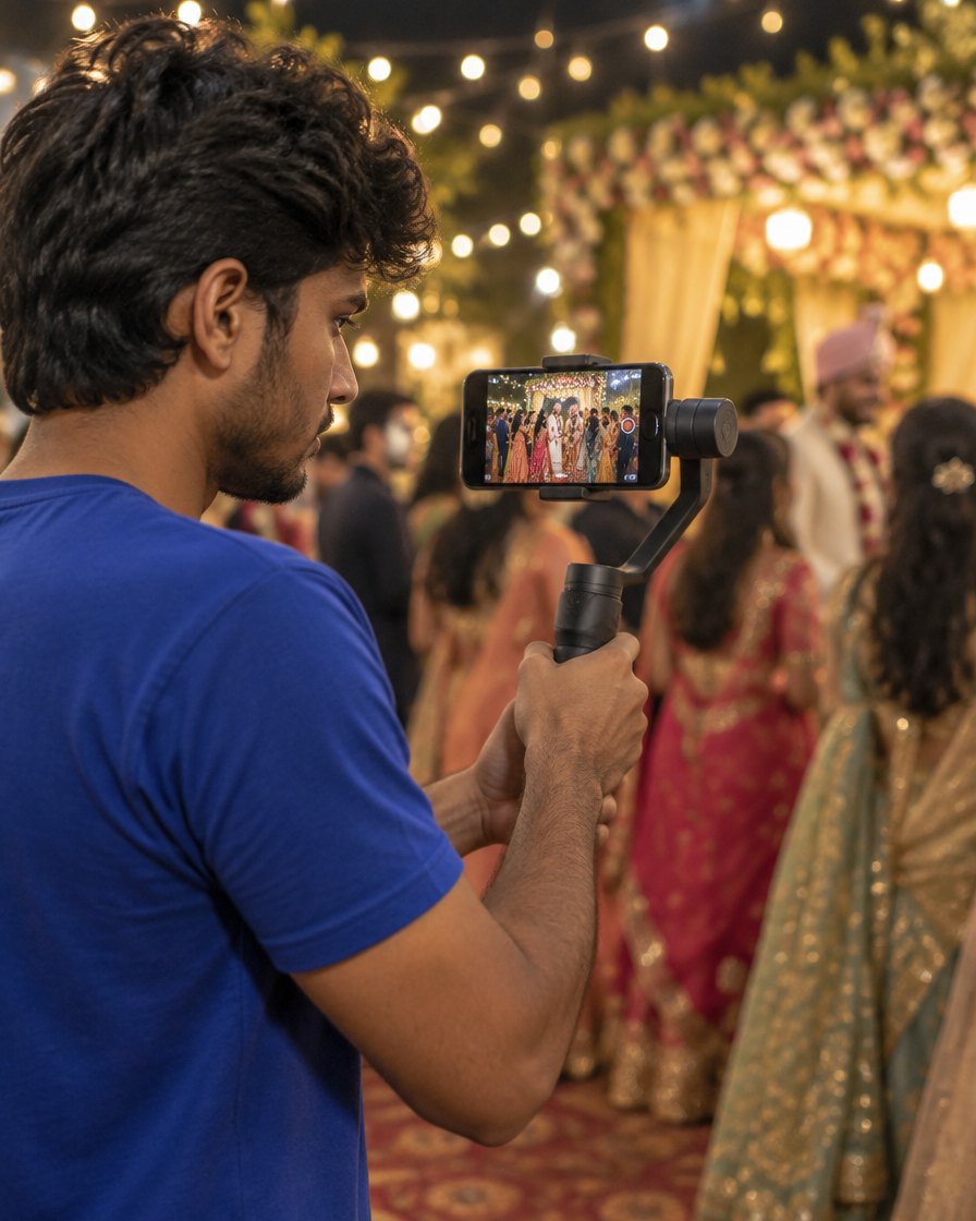 A Nikhaar creator filming on an iPhone gimbal